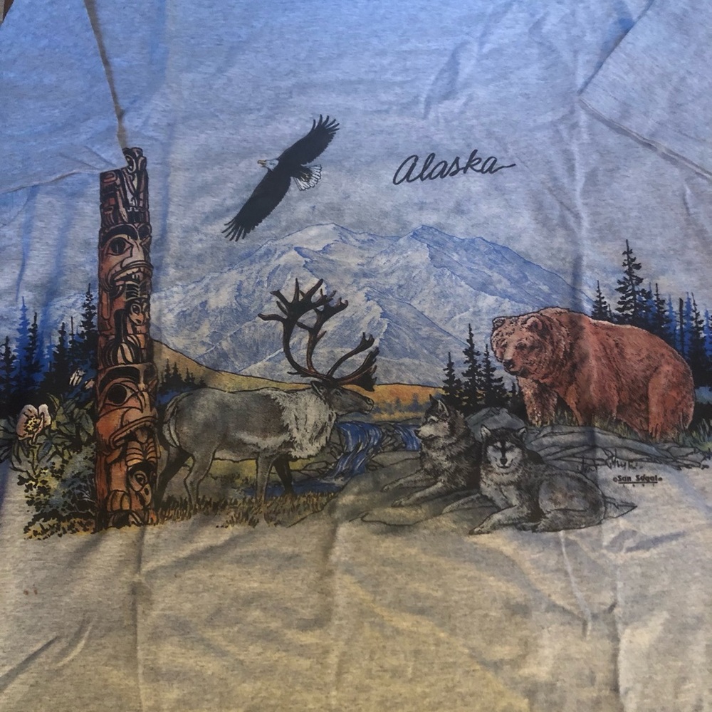 Vintage Alaska Wildlife Graphic Tee - Grey